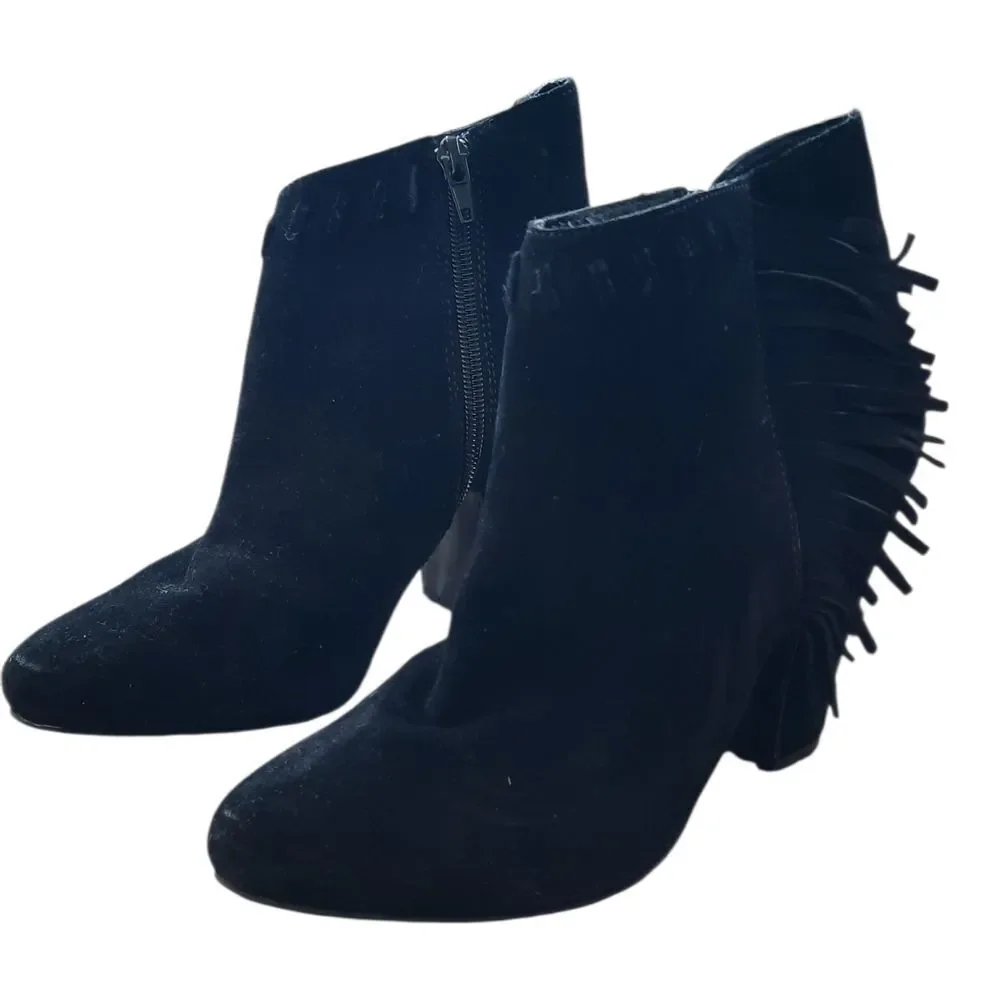MIA Suede Black Fringe Ankle Boots